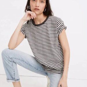 Madewell Whisper Cotton Rib Crewneck Striped Short-sleeved Tee - NWOT!